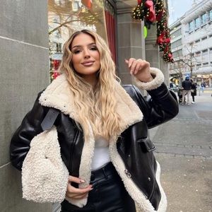 Zara faux leather fleece collar jacket size S